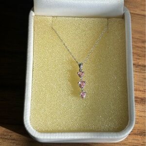 Elegant Pink Three Stone Necklace
